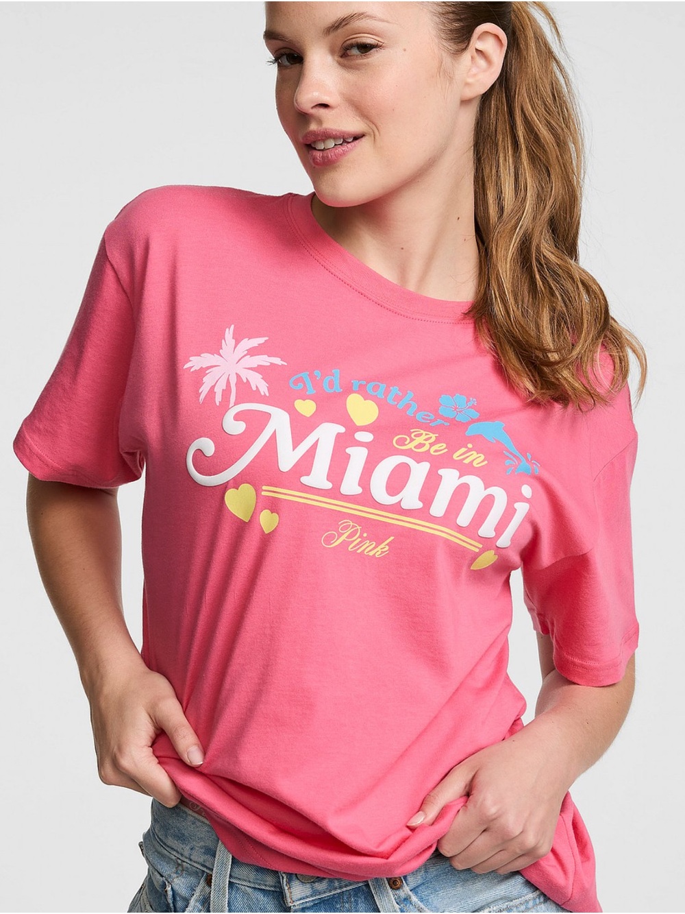 New XXL Victoria’s Secret PINK Miami Tee Shirt City Top Cotton